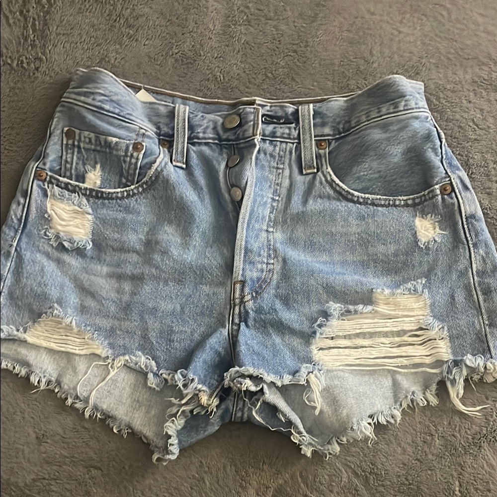 Levi's Blue Jean Shorts High-Waisted Distressed